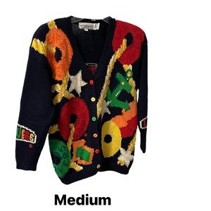 Vintage Eagle’s Eye Life Savers Sweater Cardigan Medium w\Shoulder Pads